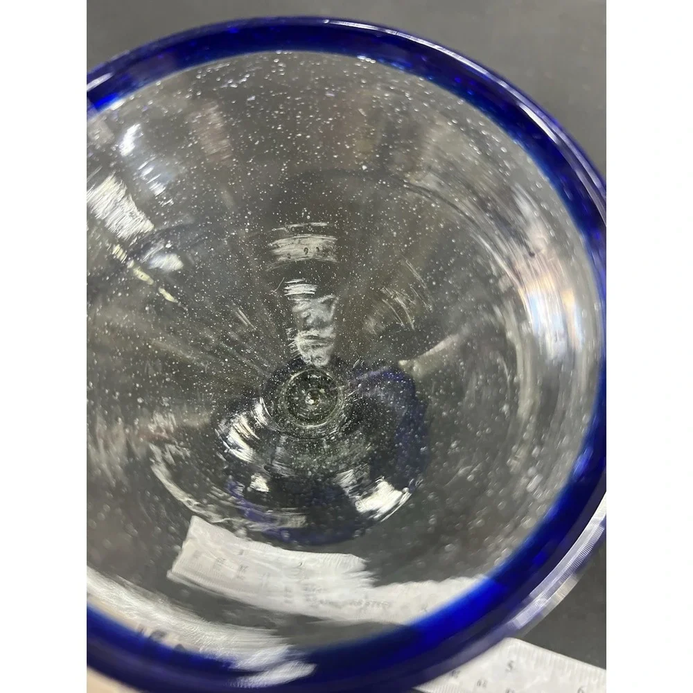 Vintage MCM Handblown Mexican Large Margarita‎ Martini Glasses Cobalt Rim Base